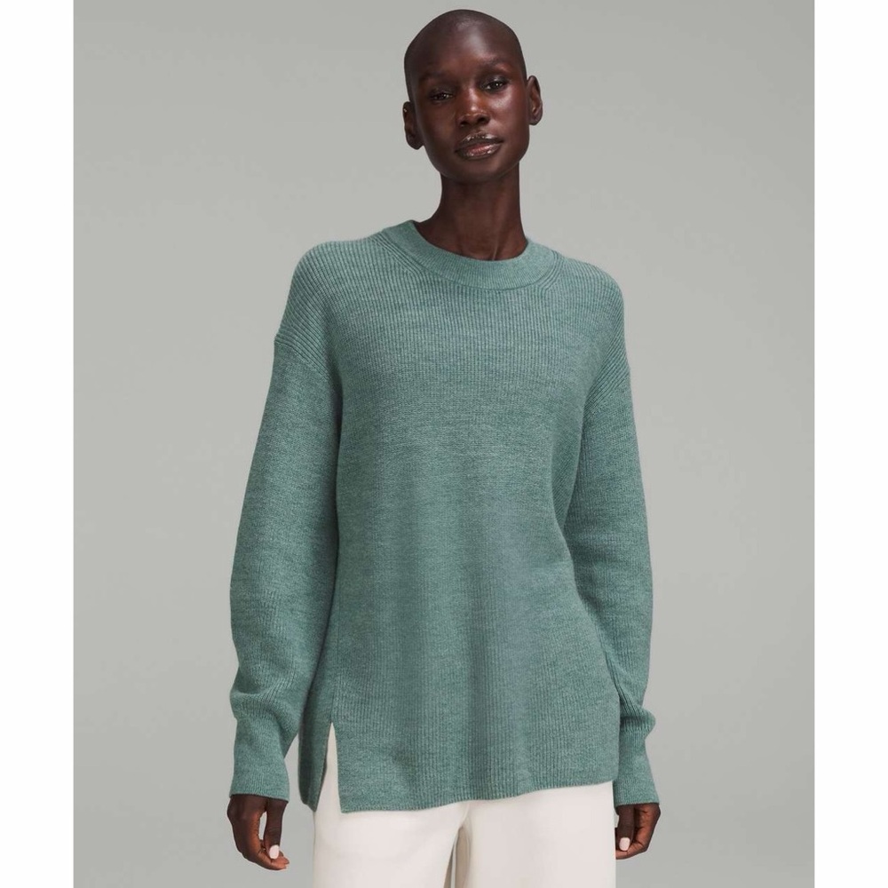 Lululemon Merino Wool-Blend Ribbed Crewneck Sweater in Heathered Tidewater Teal
